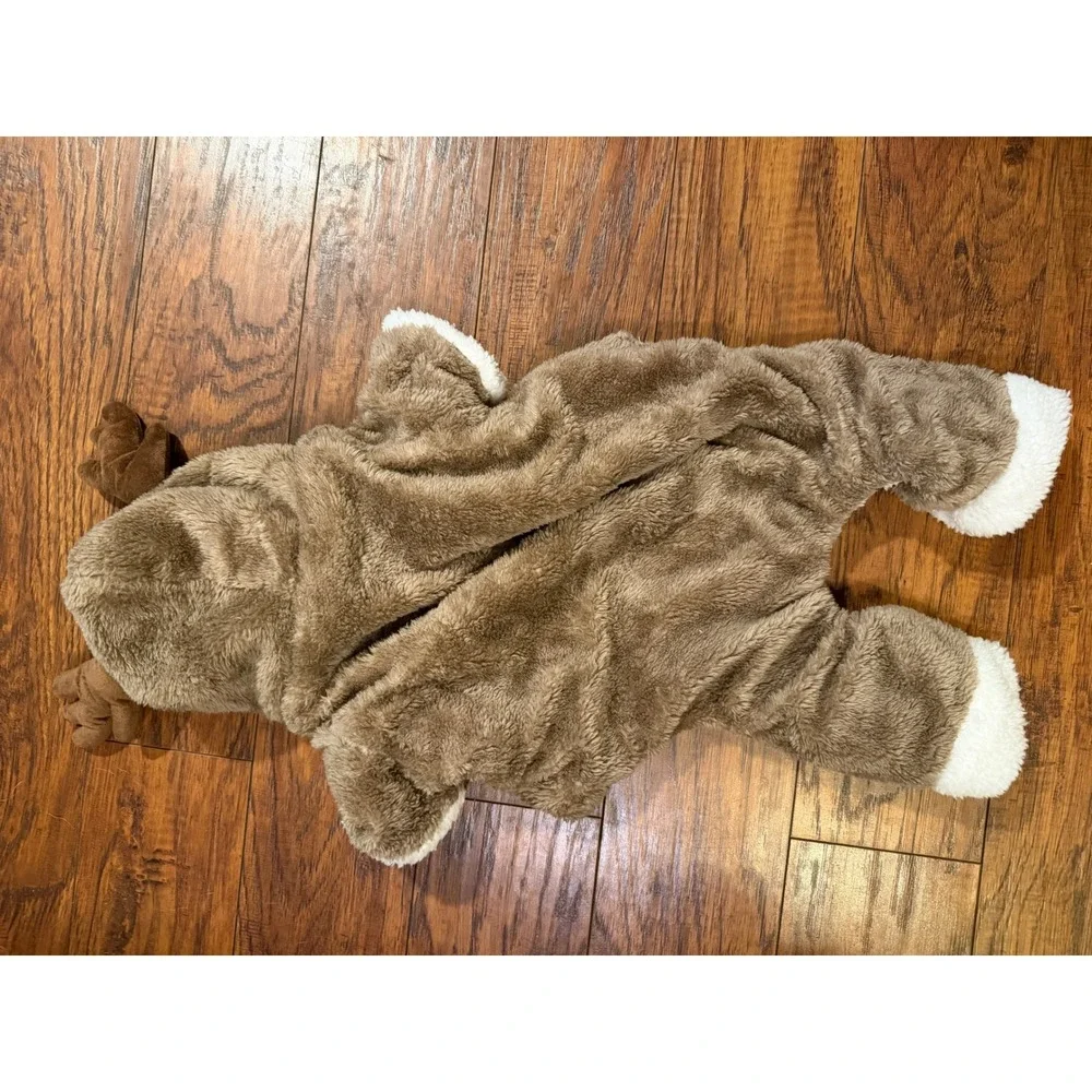 Small pet Reindeer Costume Hooded Fleece Onesie Jumpsuit Warm Cozy Halloween - Picture 5 of 5